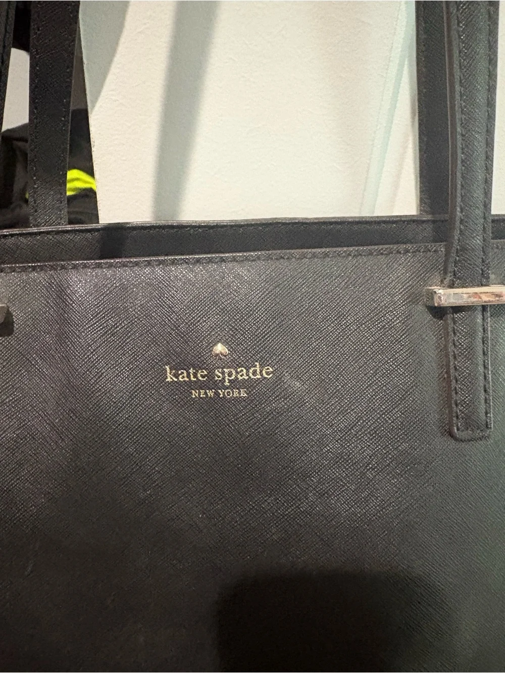 kate spade Black Leather Tote with Gold Logo Hardware